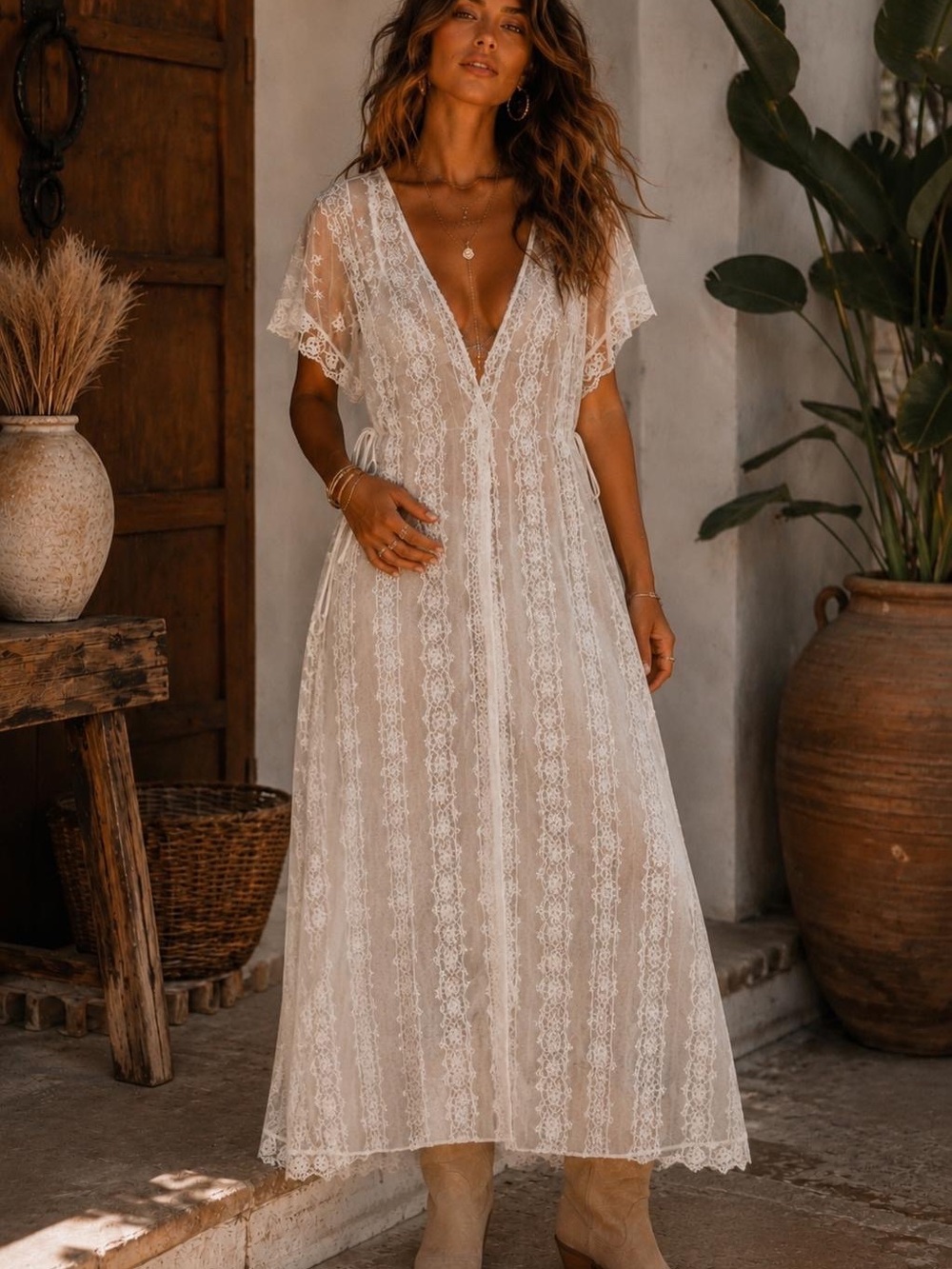 Free People Boho Lace V-Neck Maxi Dress or cover up